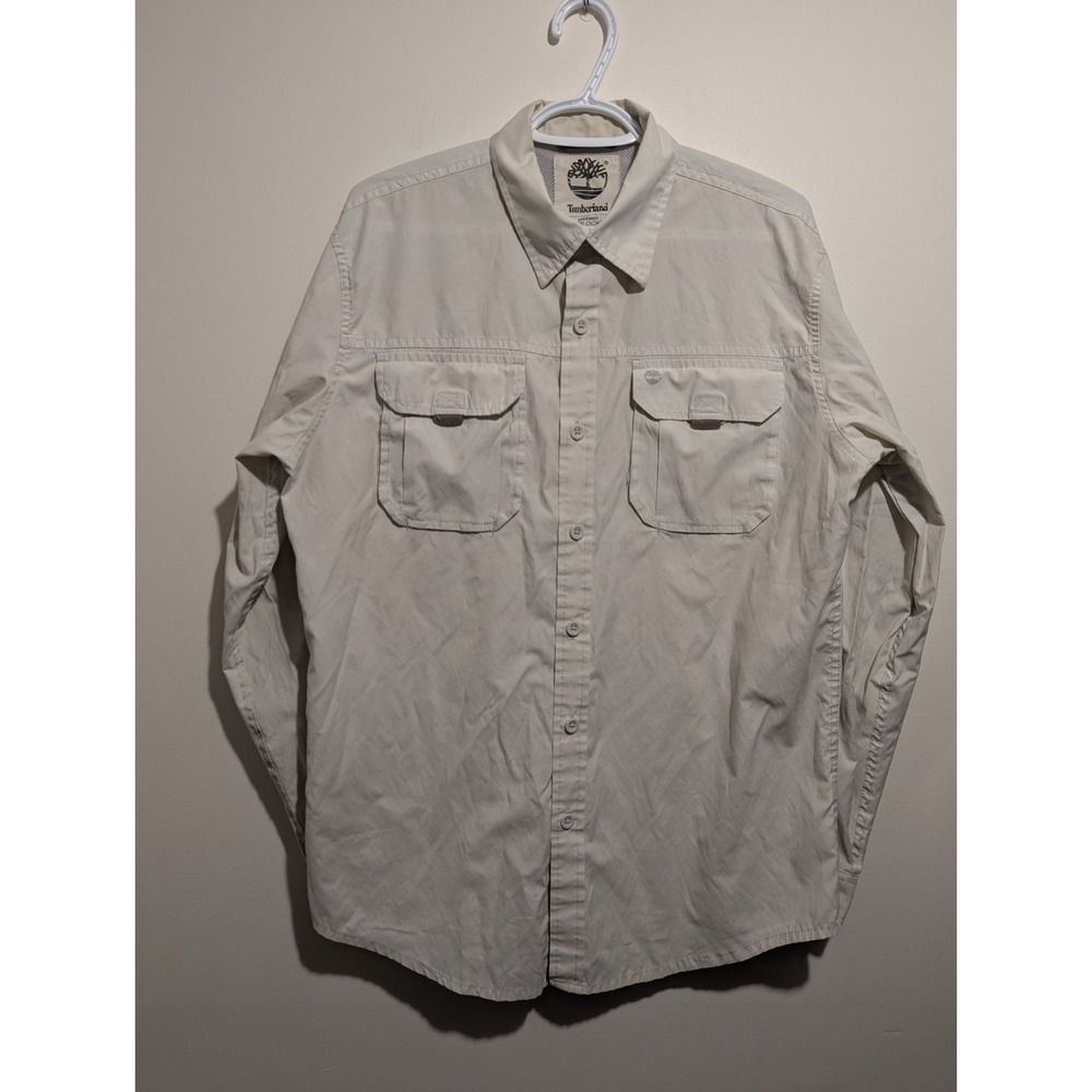 Timberland Men's Medium‎ Beige Vented Fishing Outdoor Hiking Long Sleeve Buttons